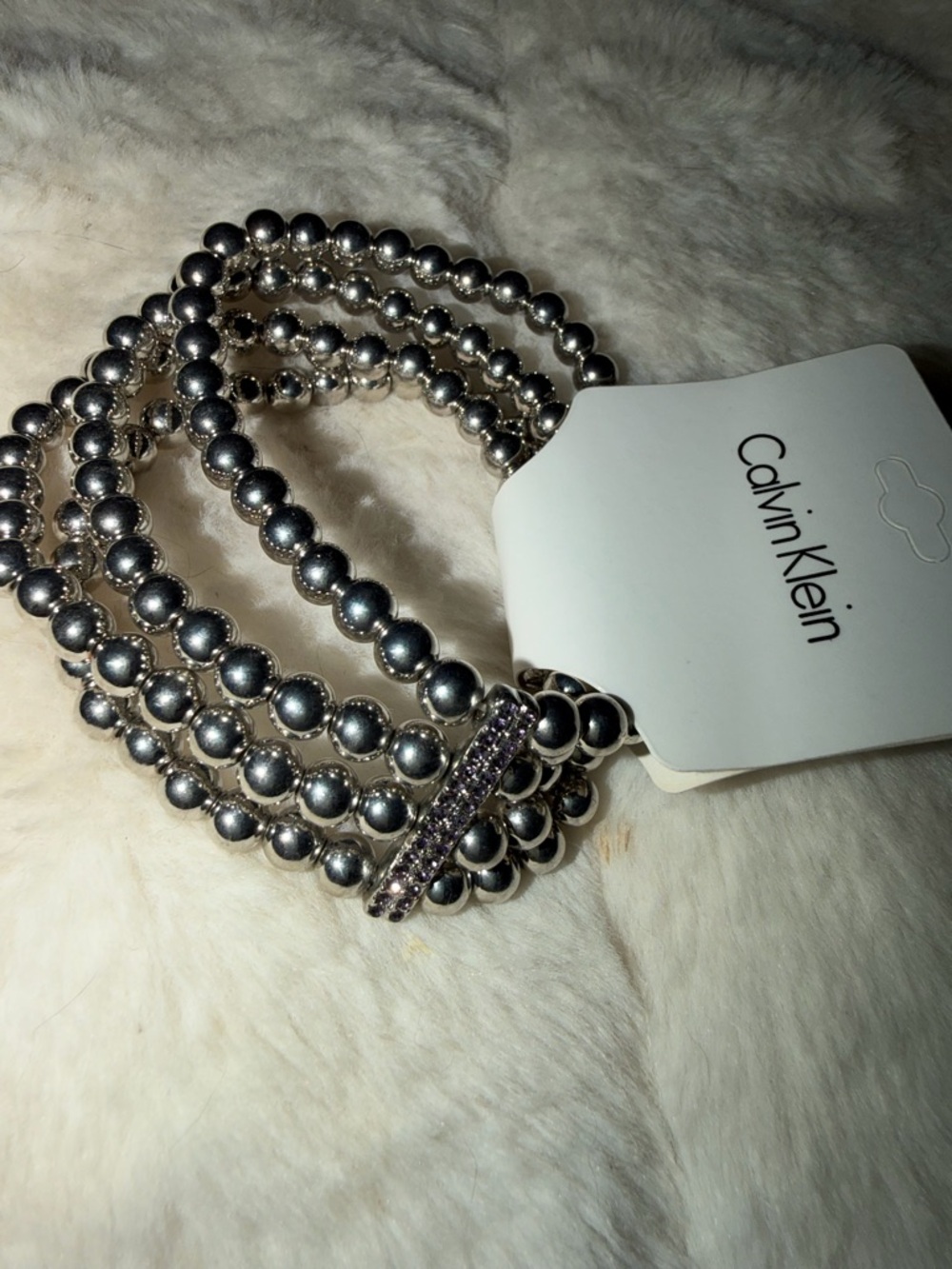Calvin Klein Multi-Strand Silver Beaded Bracelet with Crystal Bar